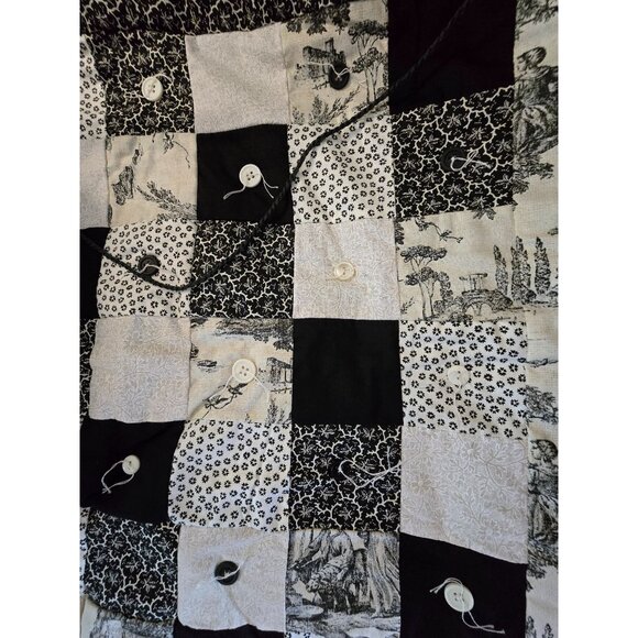 Handmade Patchwork Quilted Wall Hanging In Black & white Button Accents - Picture 3 of 6
